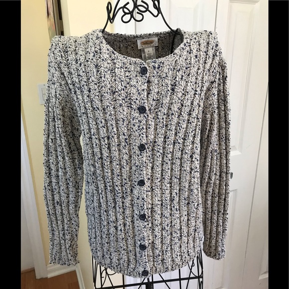 Talbots Sweaters - Talbots Petite Button Down Cardigan Sweater Gray/Blk/White Blend Color Size P